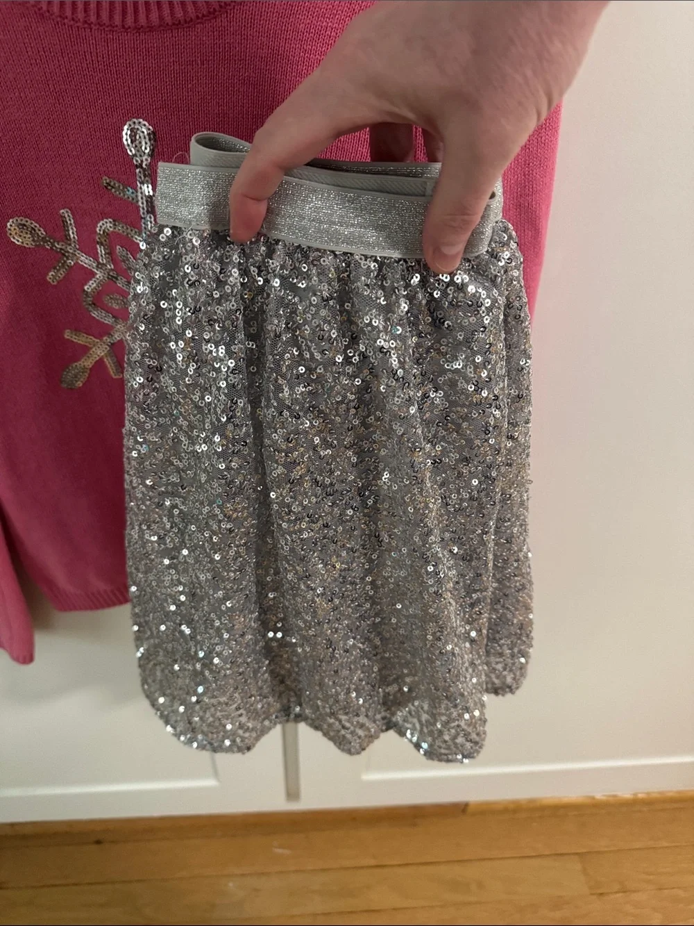 2 Piece Set Gymboree Pink Sequin Snowflake Crewneck Sweater and matching Skirt